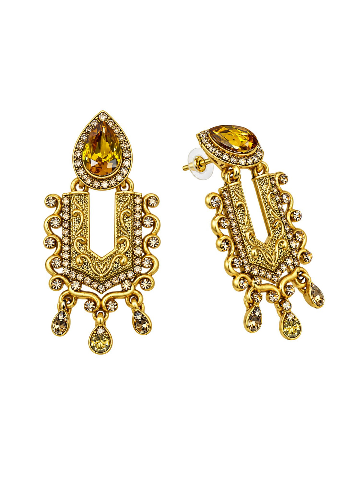 Gold Tone Amber Drop Chandelier Earrings for Women