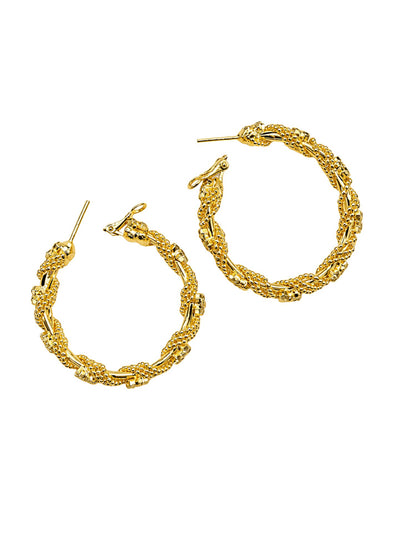 Gold Tone Floral Hoop Earrings with Crystal Stones