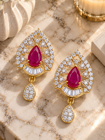 Ruby Red Teardrop Diamond Look Drop Earrings