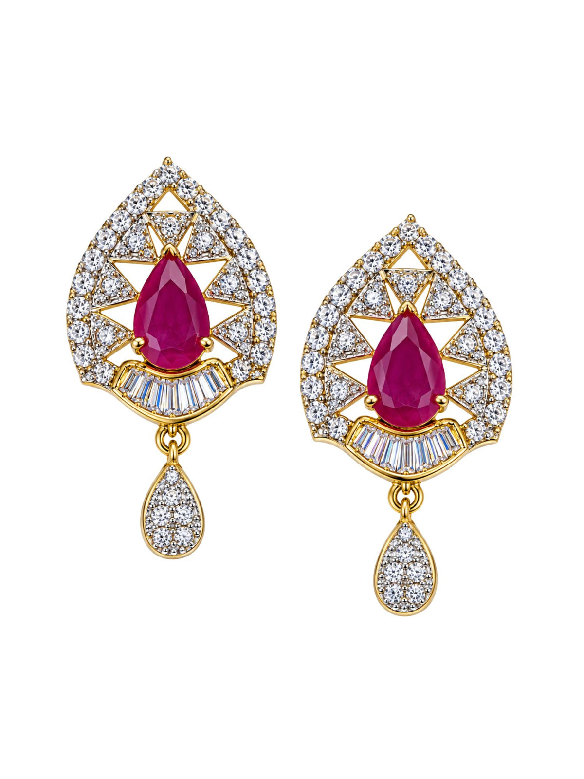 Ruby Red Teardrop Diamond Look Drop Earrings