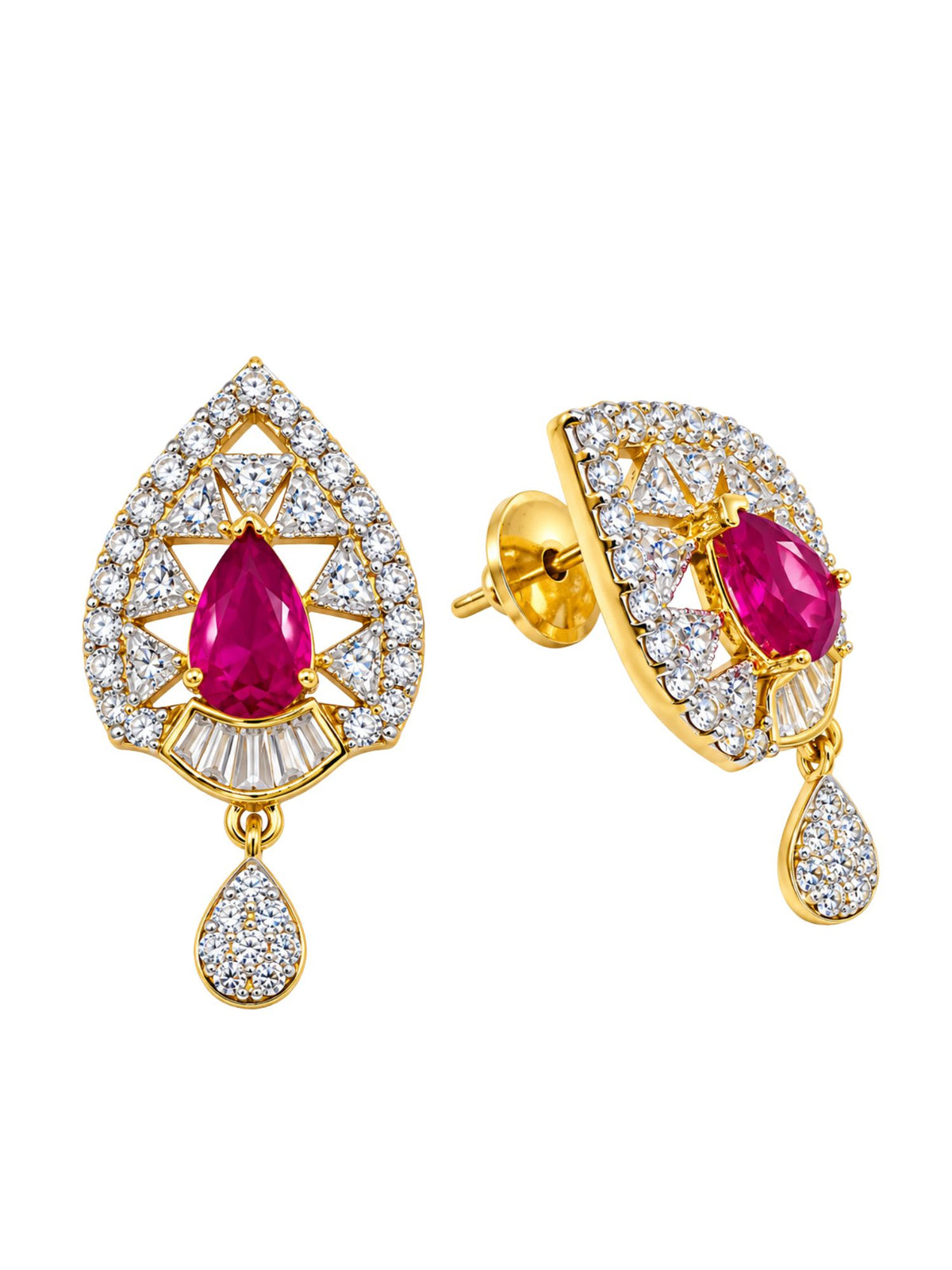 Ruby Red Teardrop Diamond Look Drop Earrings