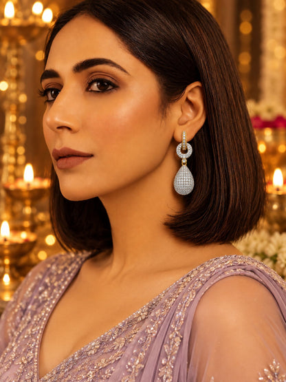 Gold Tone Diamond Teardrop Drop Earrings for Women