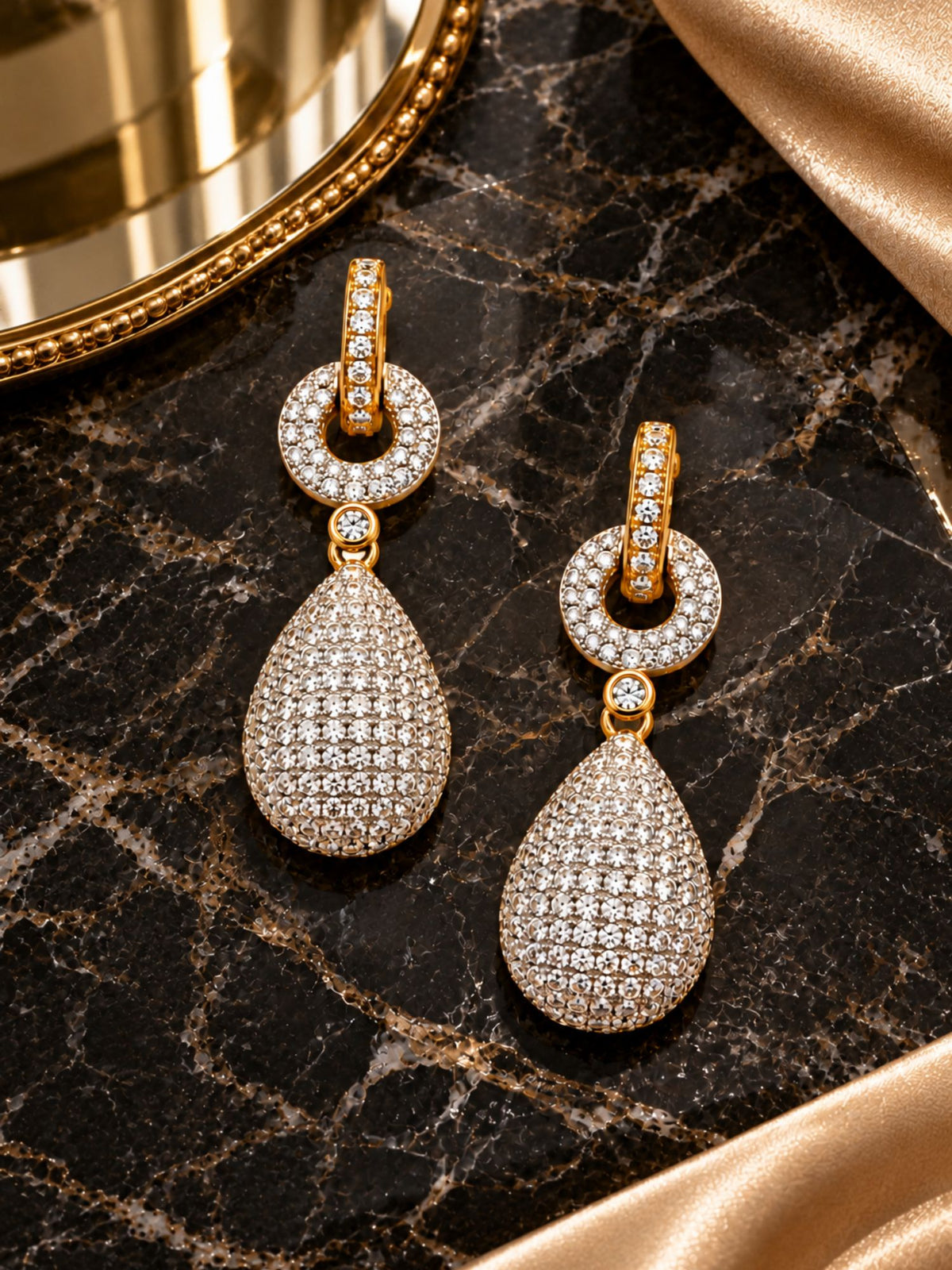 Gold Tone Diamond Teardrop Drop Earrings for Women