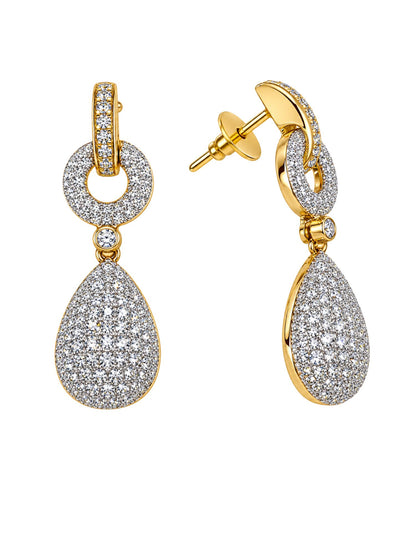 Gold Tone Diamond Teardrop Drop Earrings for Women