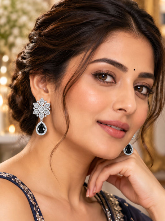 Women’s Black Stone Diamond Look Drop Earrings