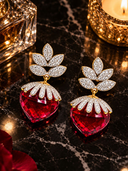 Maroon Diamond Style Leaf Drop Earrings for Women