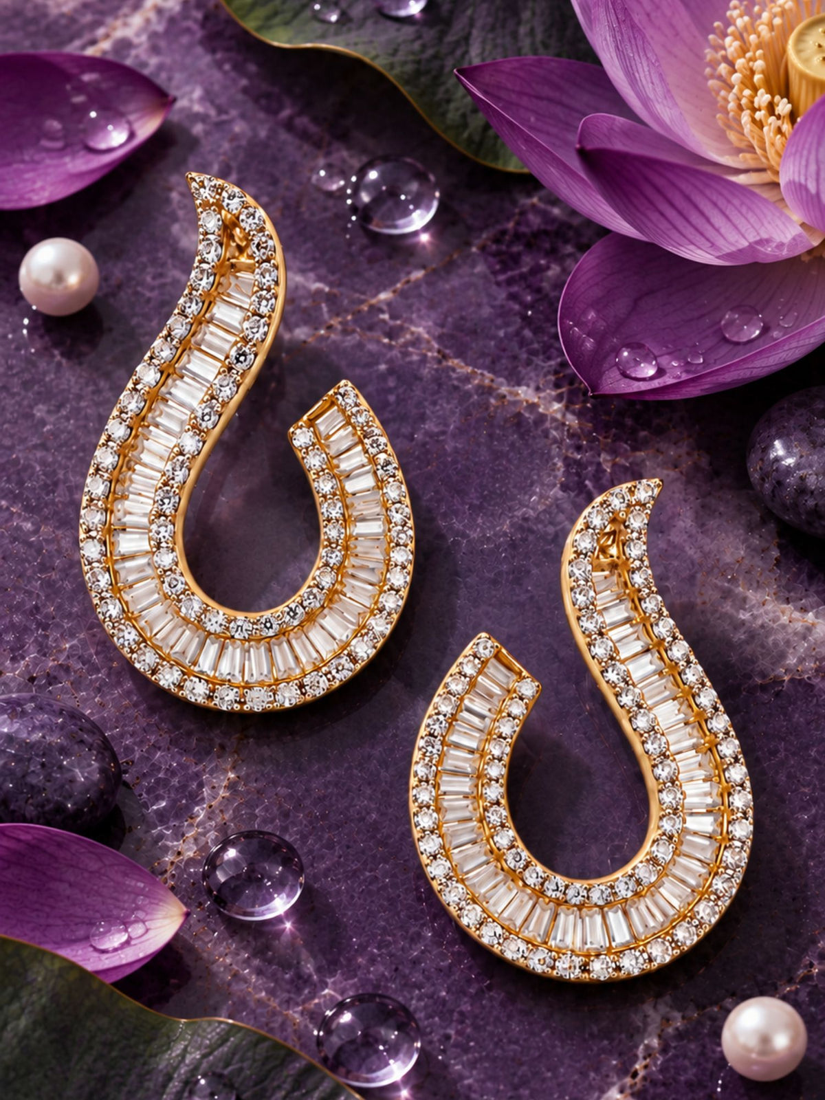 Gold Plated Diamond U-Shaped Earrings for Women