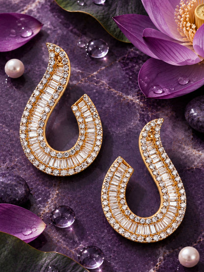 Gold Plated Diamond U-Shaped Earrings for Women