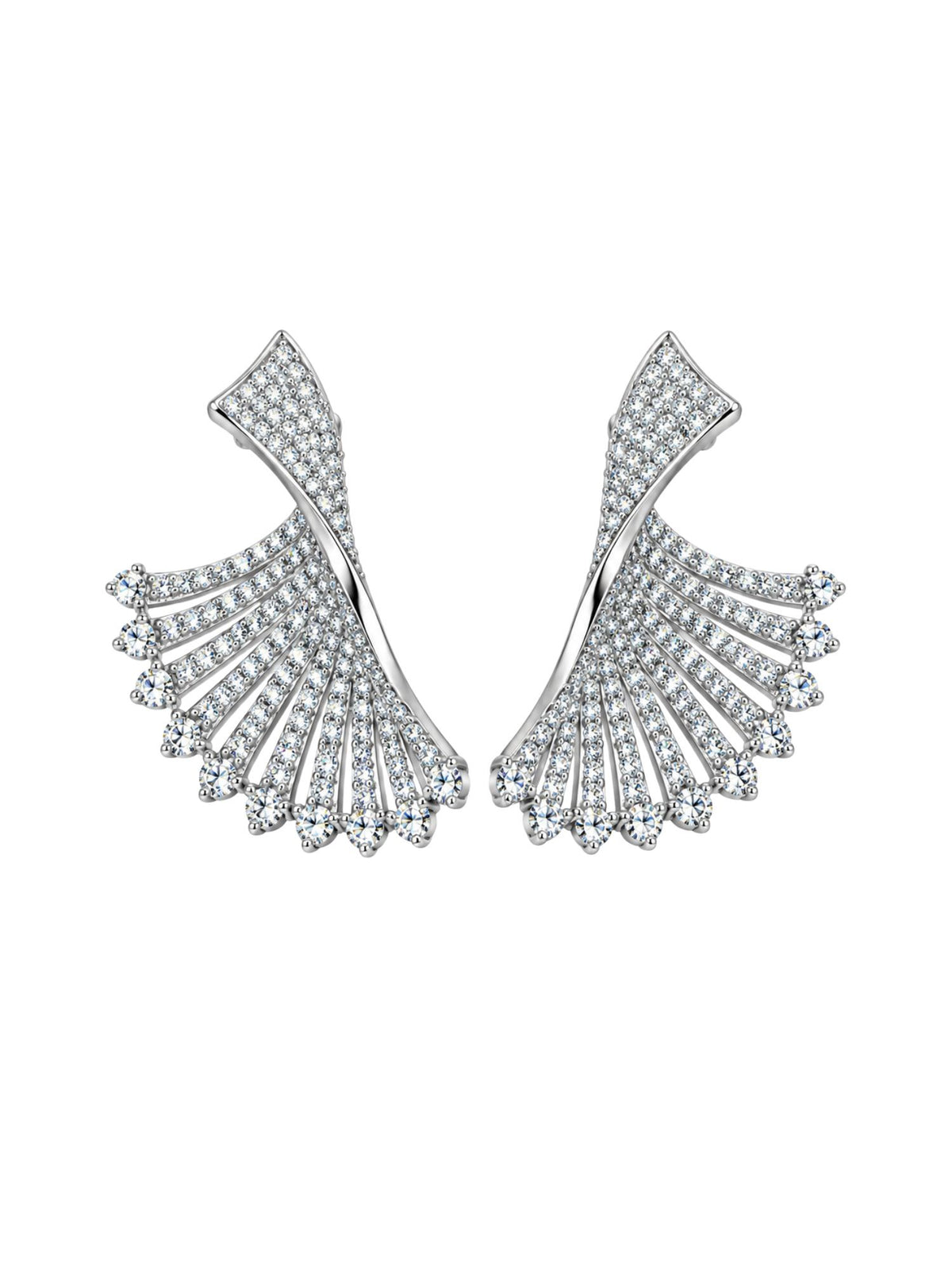 Silver Tone Clear Stone Fanned Style Stud Earrings