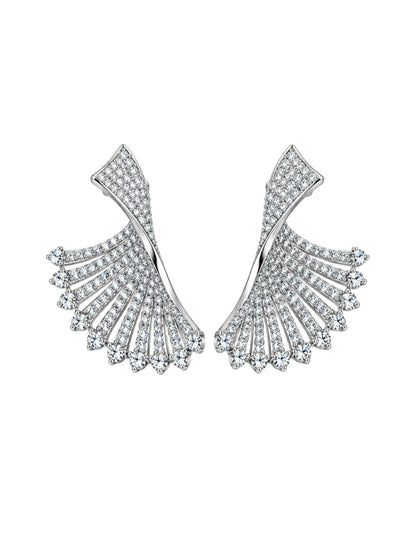 Silver Tone Clear Stone Fanned Style Stud Earrings