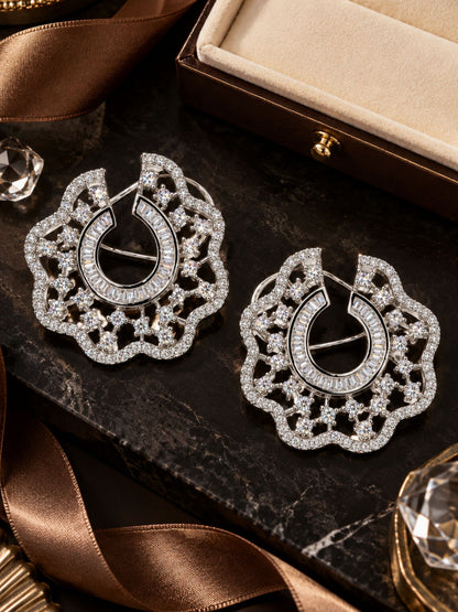 Silver Plated Floral Geometric Diamond Earrings for Women