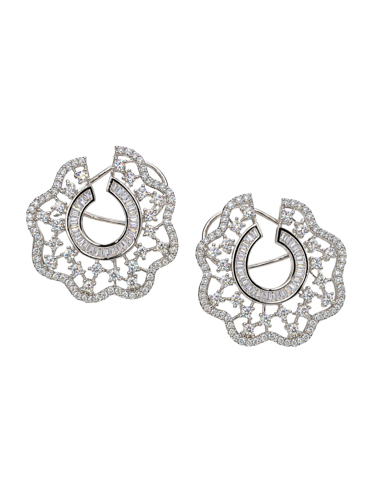 Silver Plated Floral Geometric Diamond Earrings for Women