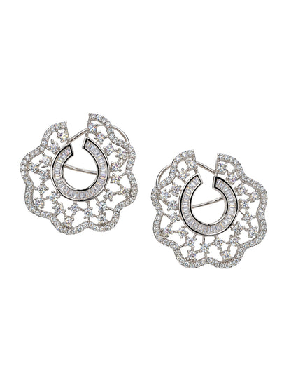 Silver Plated Floral Geometric Diamond Earrings for Women