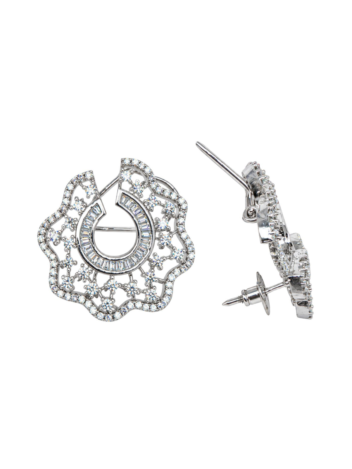 Silver Plated Floral Geometric Diamond Earrings for Women