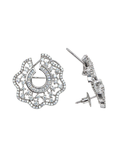 Silver Plated Floral Geometric Diamond Earrings for Women