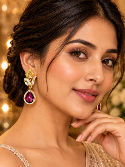 Maroon Stone Diamond Earrings for Women Festive Use