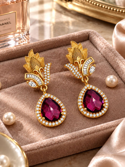 Maroon Stone Diamond Earrings for Women Festive Use