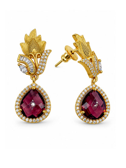 Maroon Stone Diamond Earrings for Women Festive Use