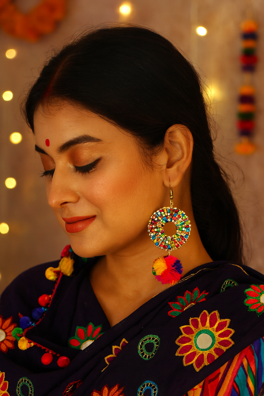Fashion Costume Imitation Artificial Jewellery Earrings in Gold with Multicolor Beads for Women Girls