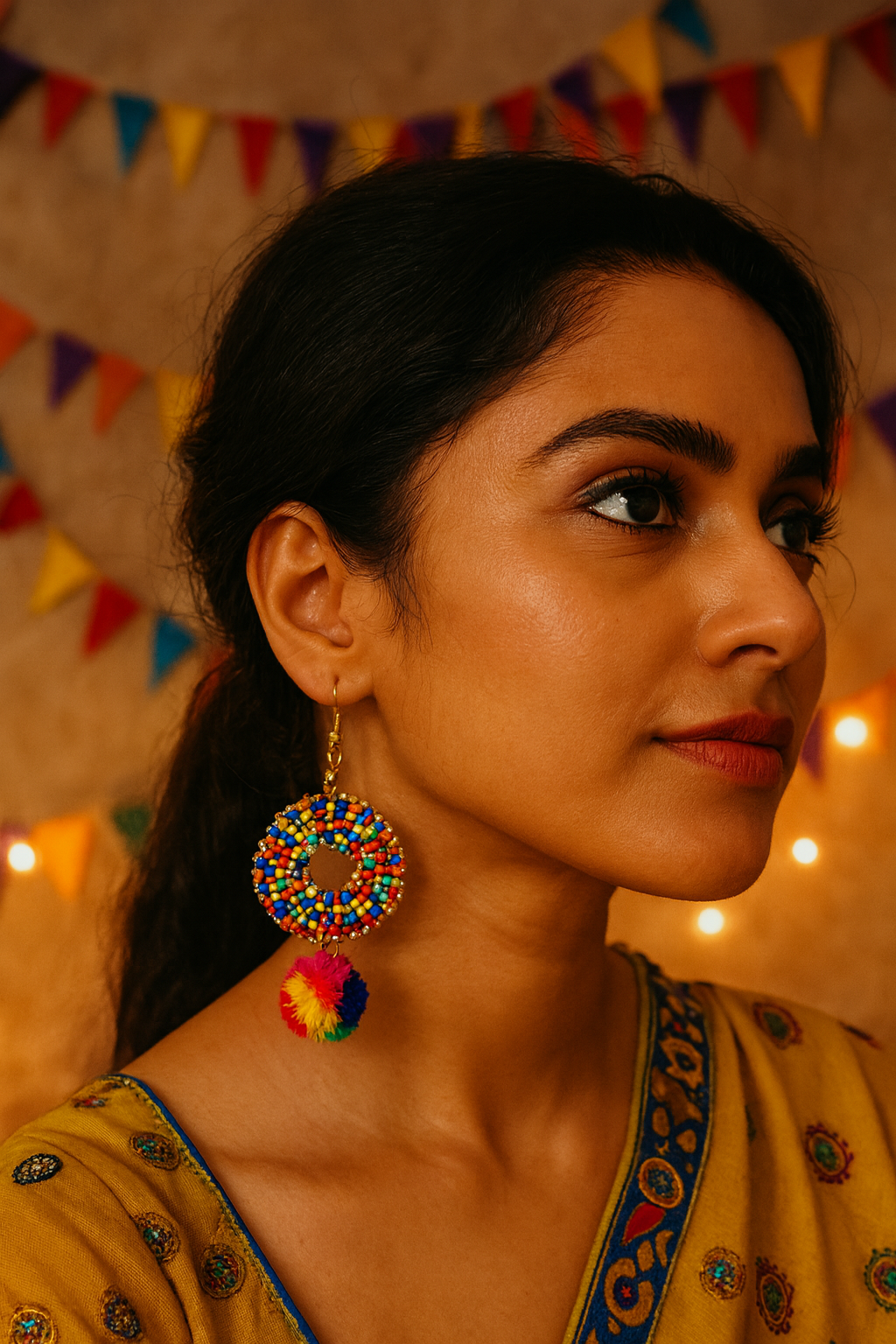 Fashion Costume Imitation Artificial Jewellery Earrings in Gold with Multicolor Beads for Women Girls