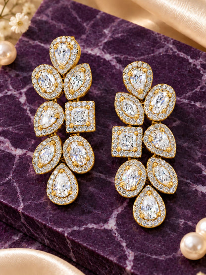 Gold Tone Diamond Look Multi Stone Drop Earrings