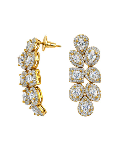 Gold Tone Diamond Look Multi Stone Drop Earrings