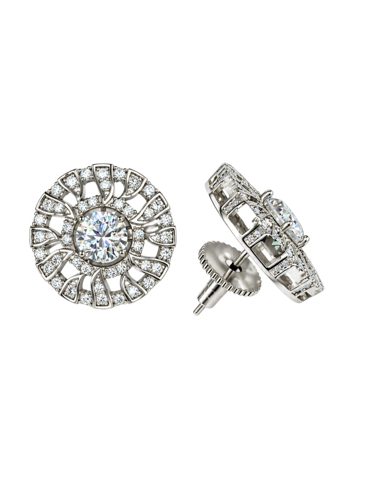 Silver Tone Round Stud Earrings with Bright Stones