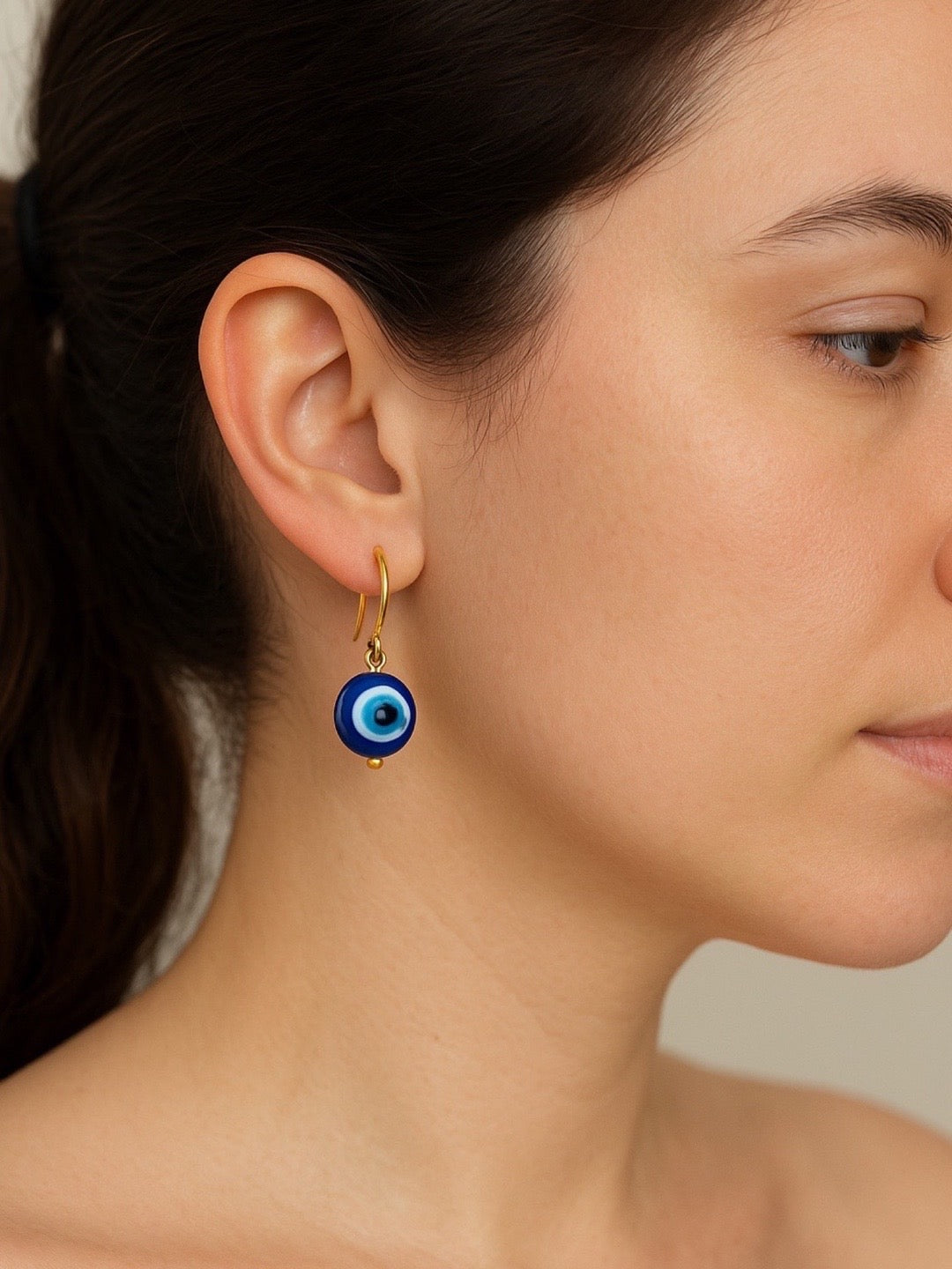 Big Round Blue Evil Eye Dangler Earrings