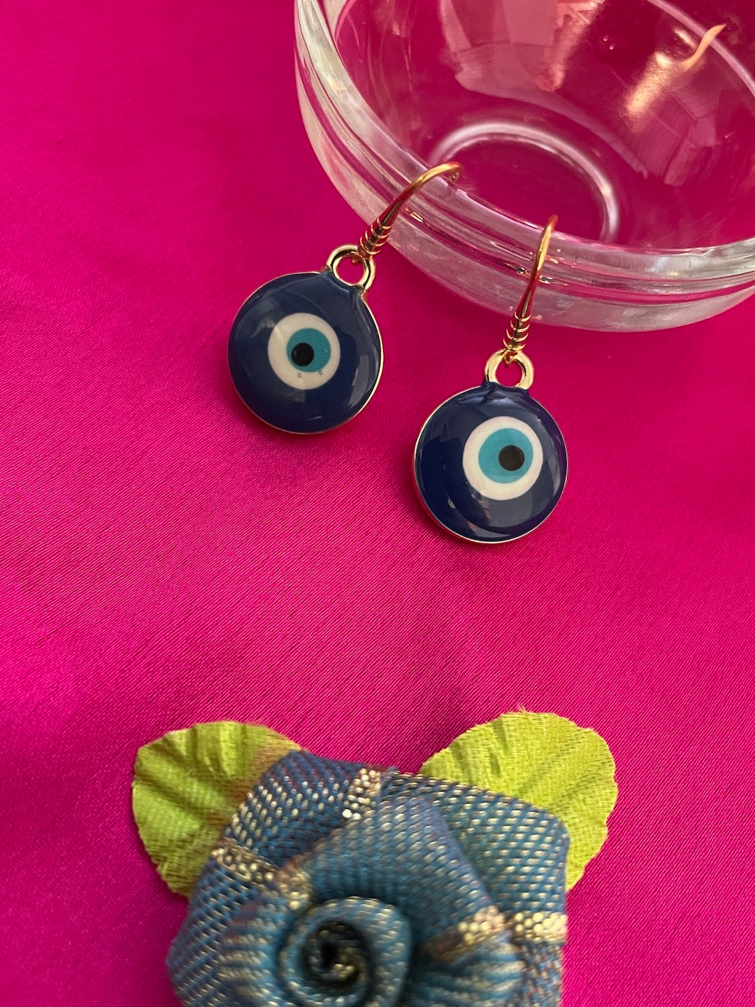 Big Round Blue Evil Eye Dangler Earrings