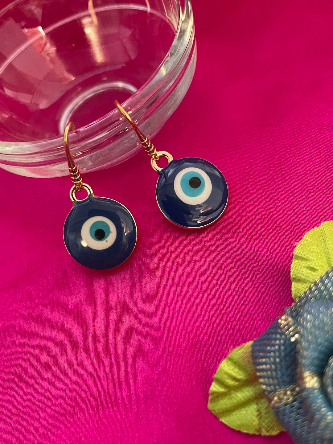 Big Round Blue Evil Eye Dangler Earrings