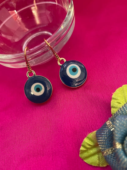 Big Round Blue Evil Eye Dangler Earrings