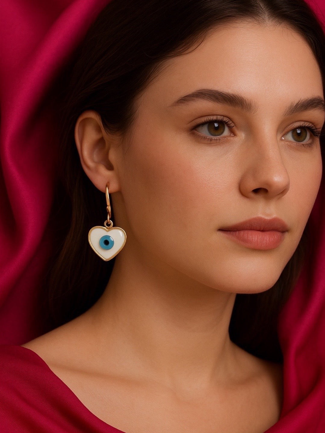 Heart Evil Eye Dangler Earrings