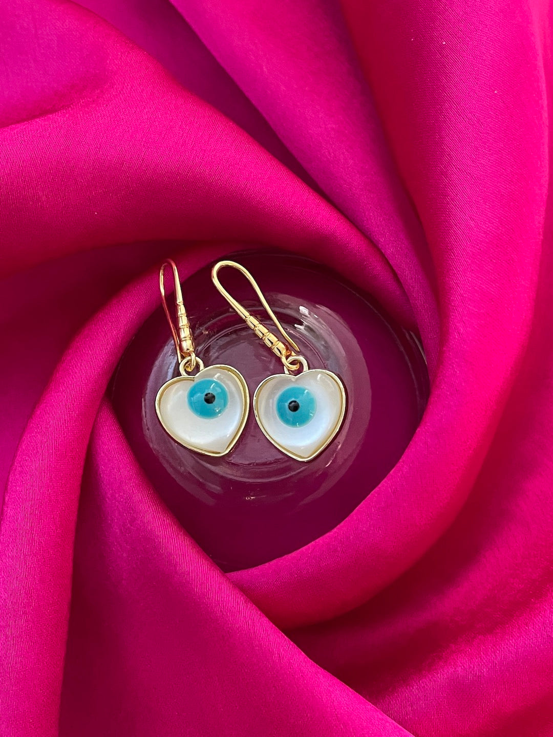 Heart Evil Eye Dangler Earrings