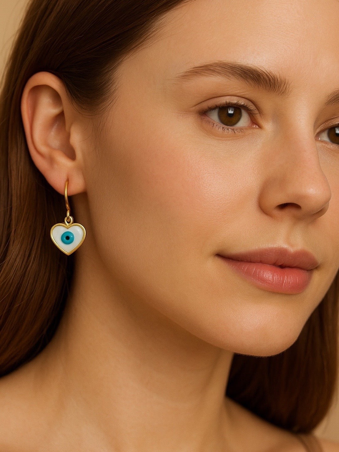 Heart Evil Eye Dangler Earrings