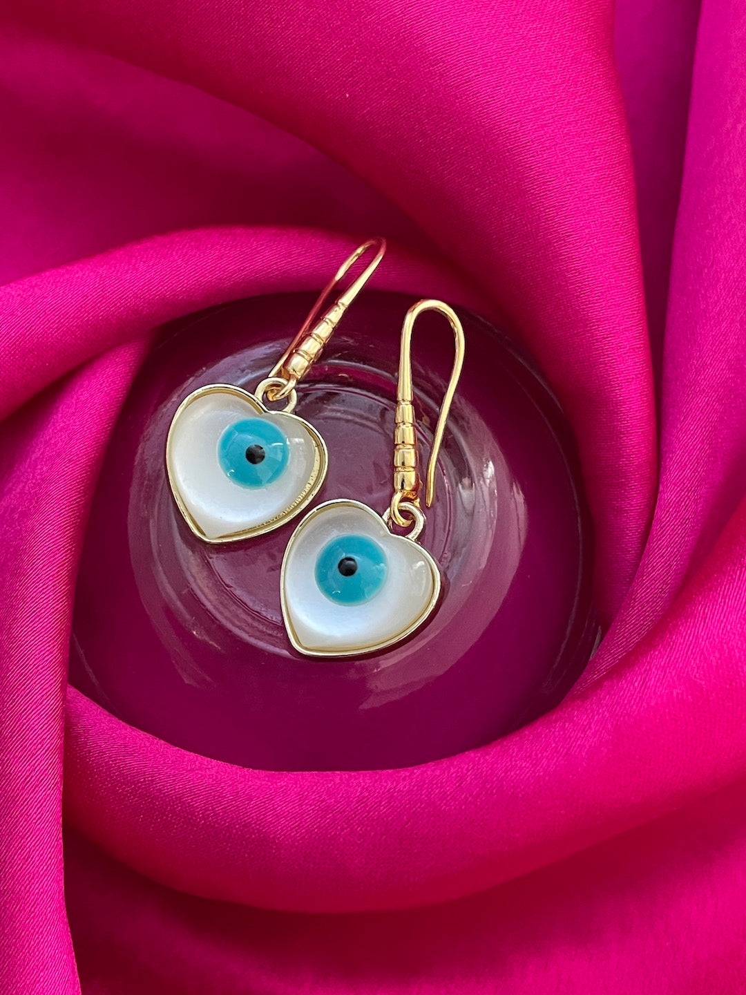 Heart Evil Eye Dangler Earrings
