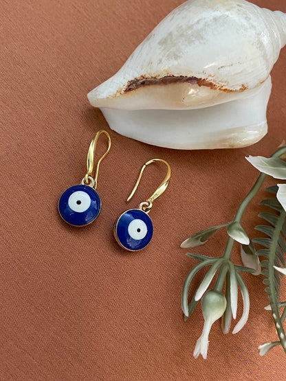 Small Blue Evil Eye Dangler Earrings