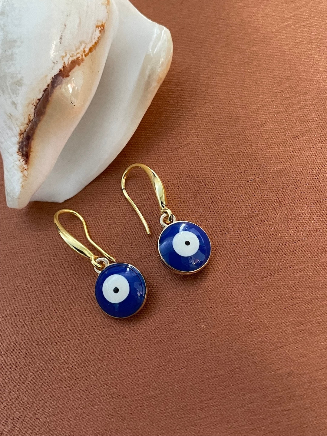 Small Blue Evil Eye Dangler Earrings