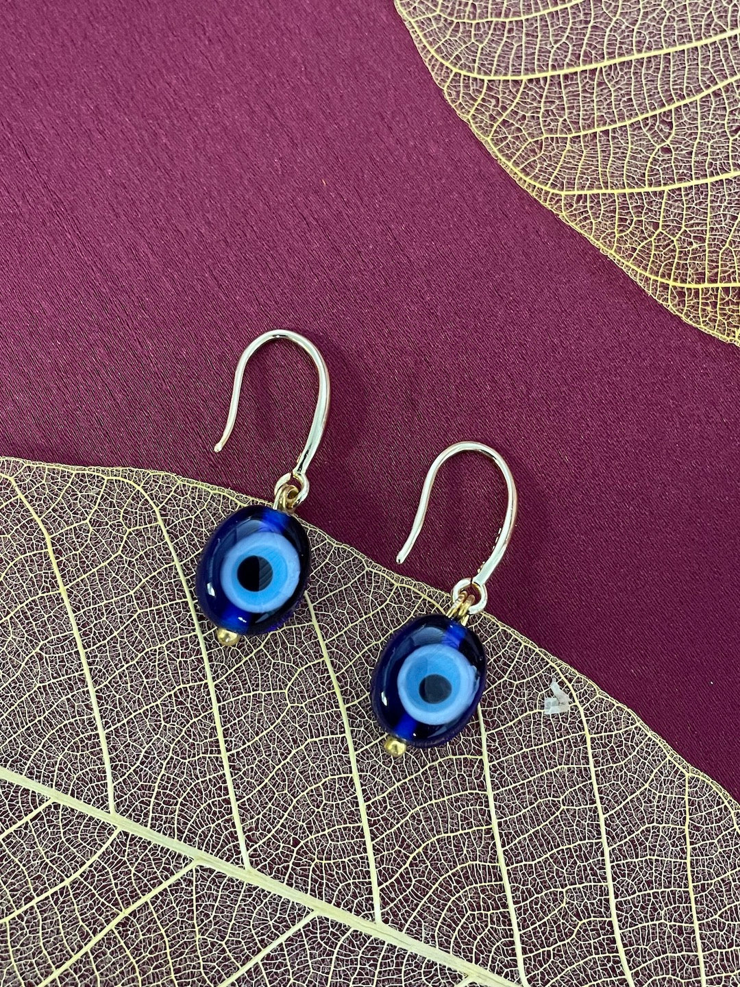 Oval Blue Evil Eye Dangler Earrings