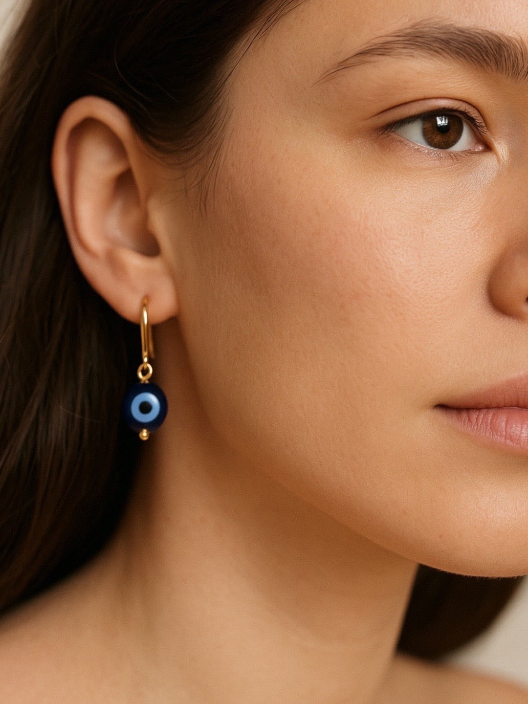 Oval Blue Evil Eye Dangler Earrings
