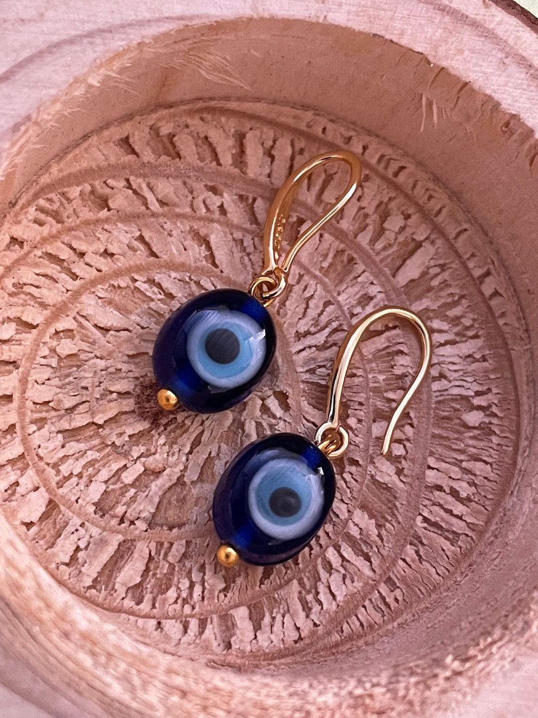 Oval Blue Evil Eye Dangler Earrings