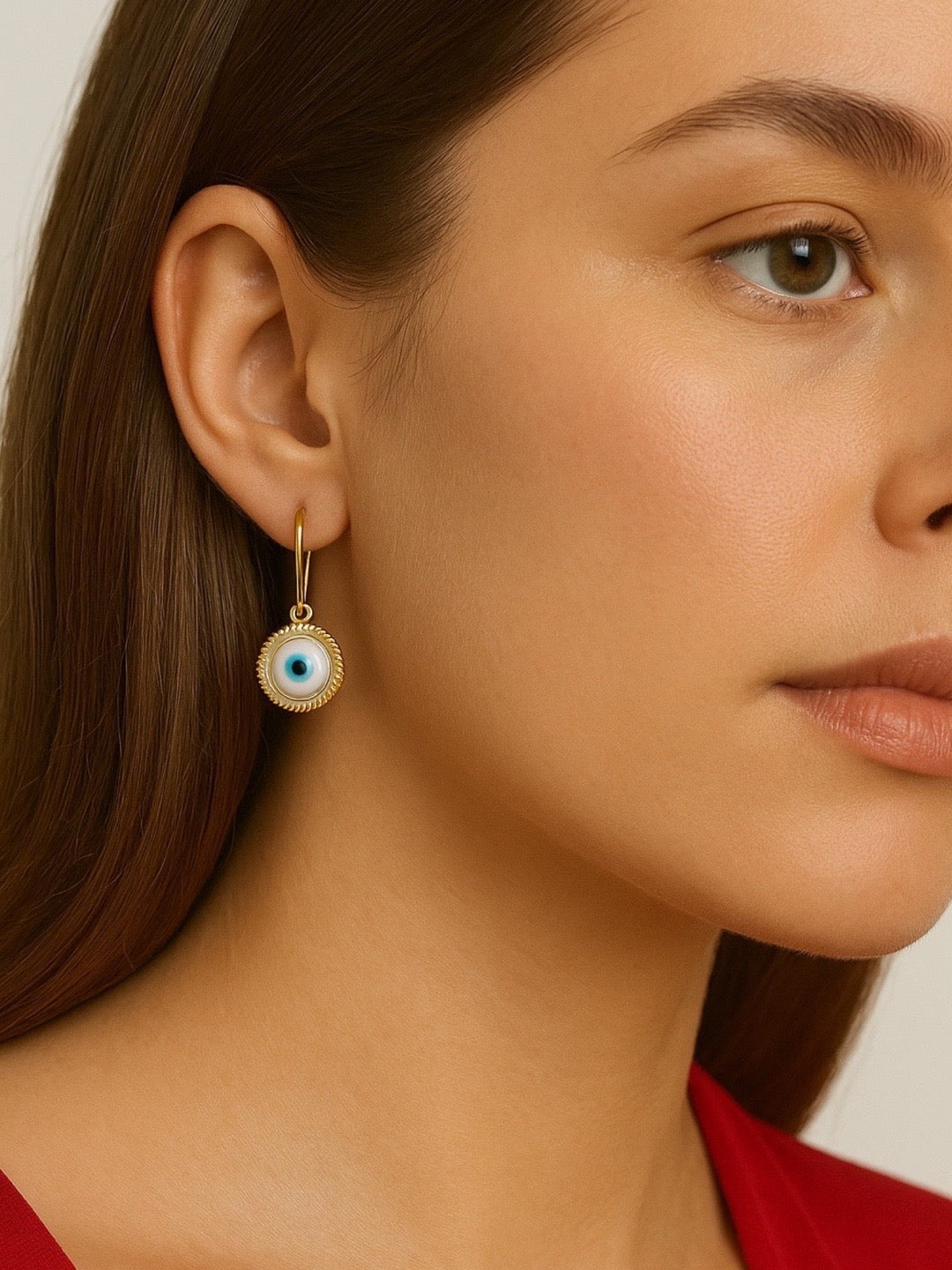 Round White Evil Eye Dangler Earrings