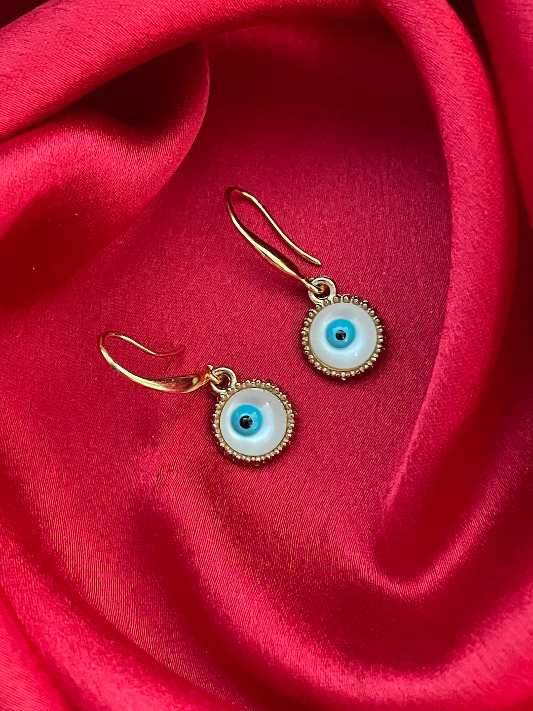 Round White Evil Eye Dangler Earrings