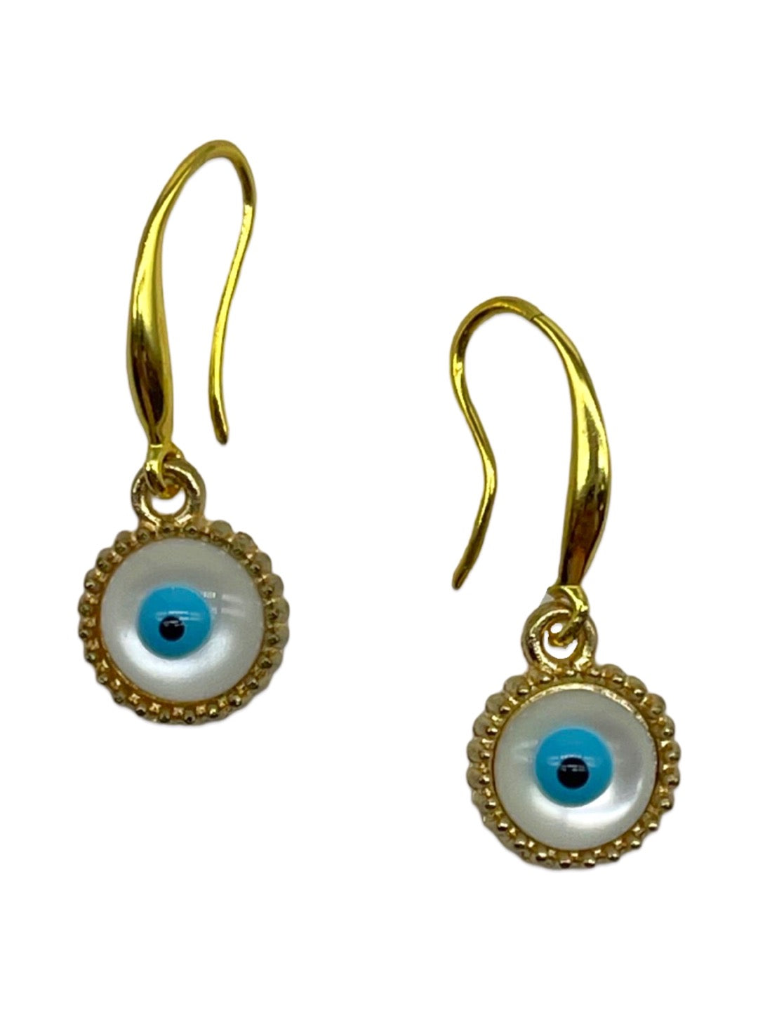 Round White Evil Eye Dangler Earrings