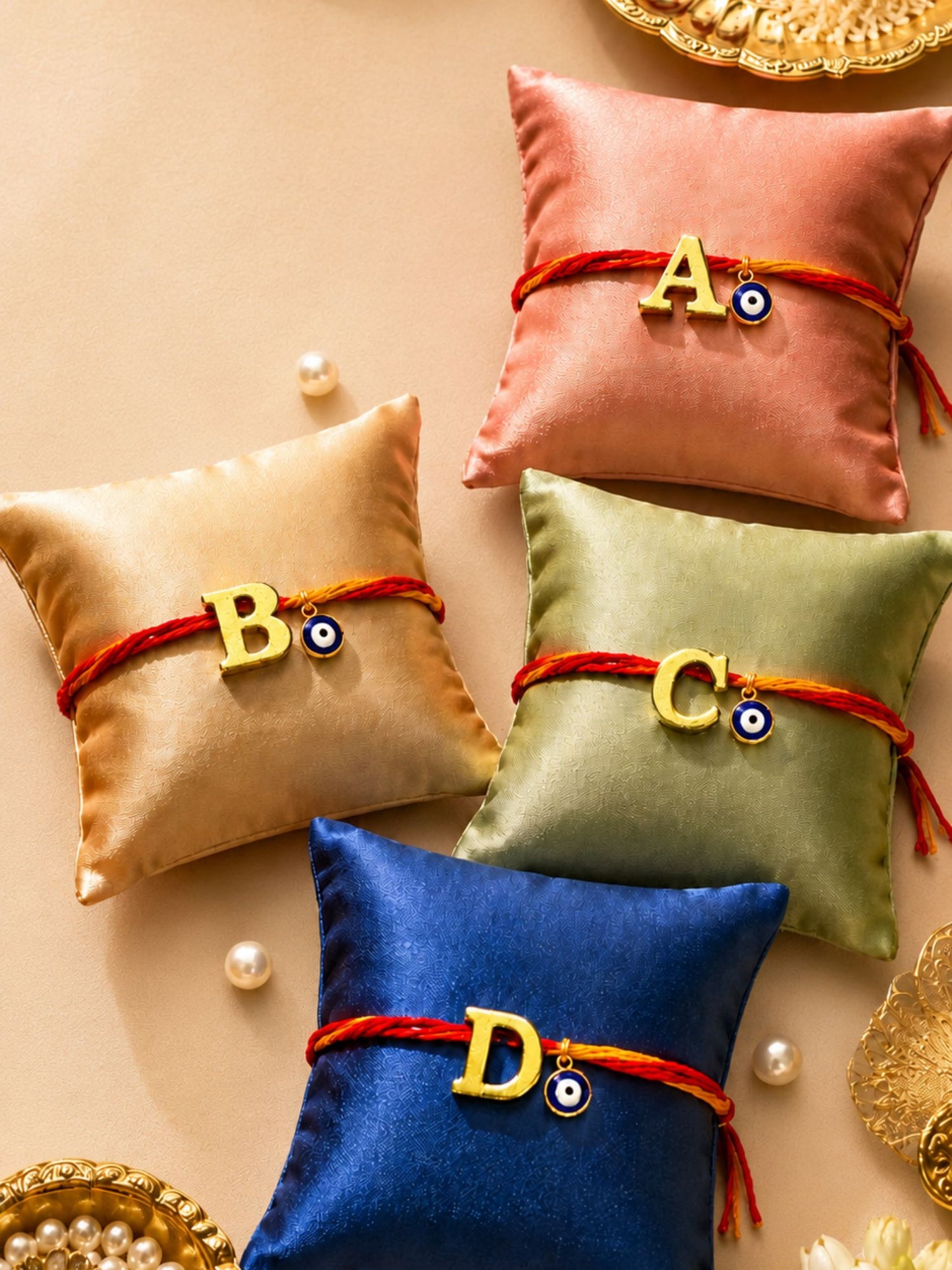 A to Z Letter Evil Eye Initial Name Rakhi Moli Thread for Bhai Bhaiya Bro