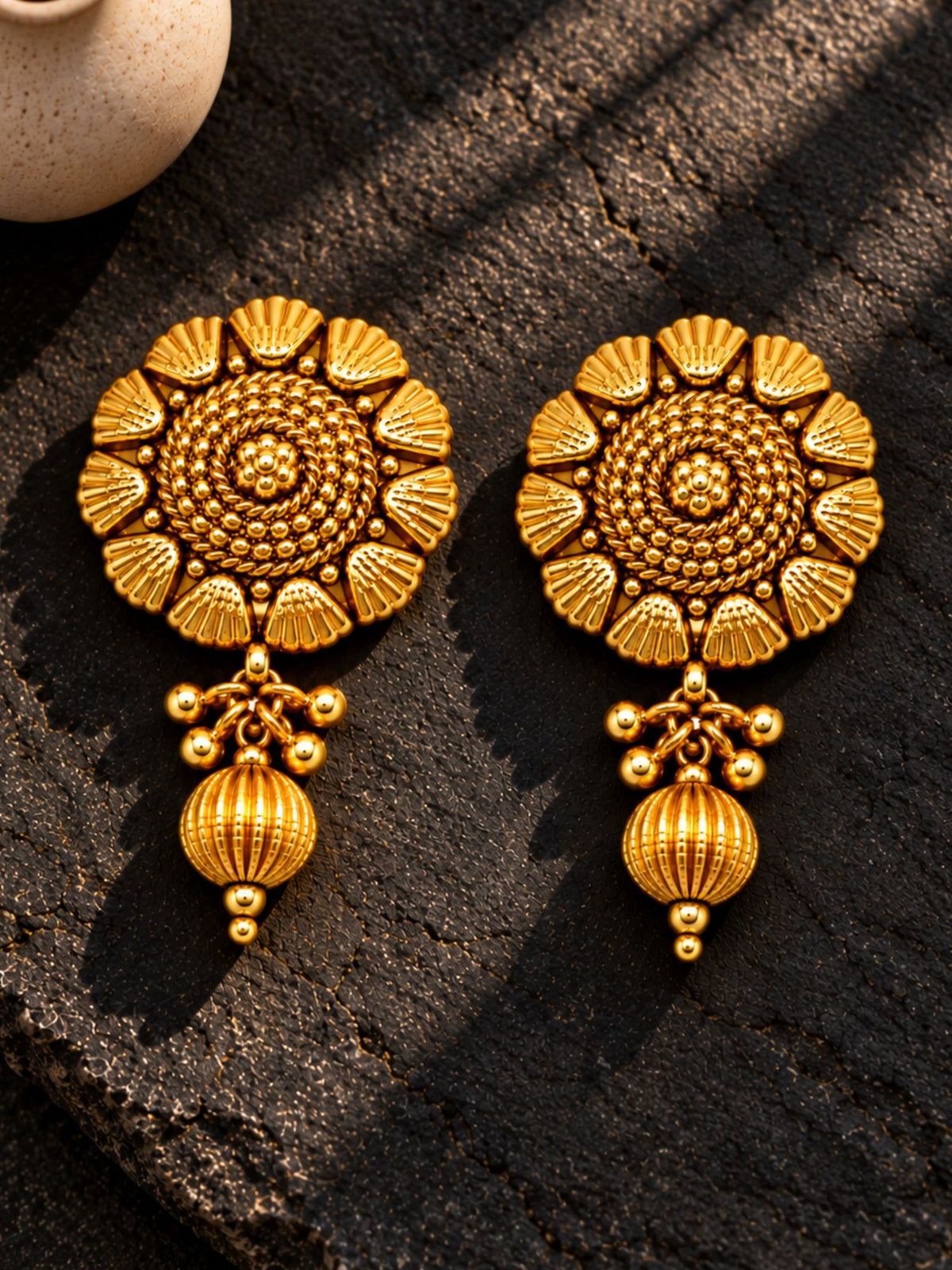 Gold Tone Floral Earrings with Bead Drop for Women