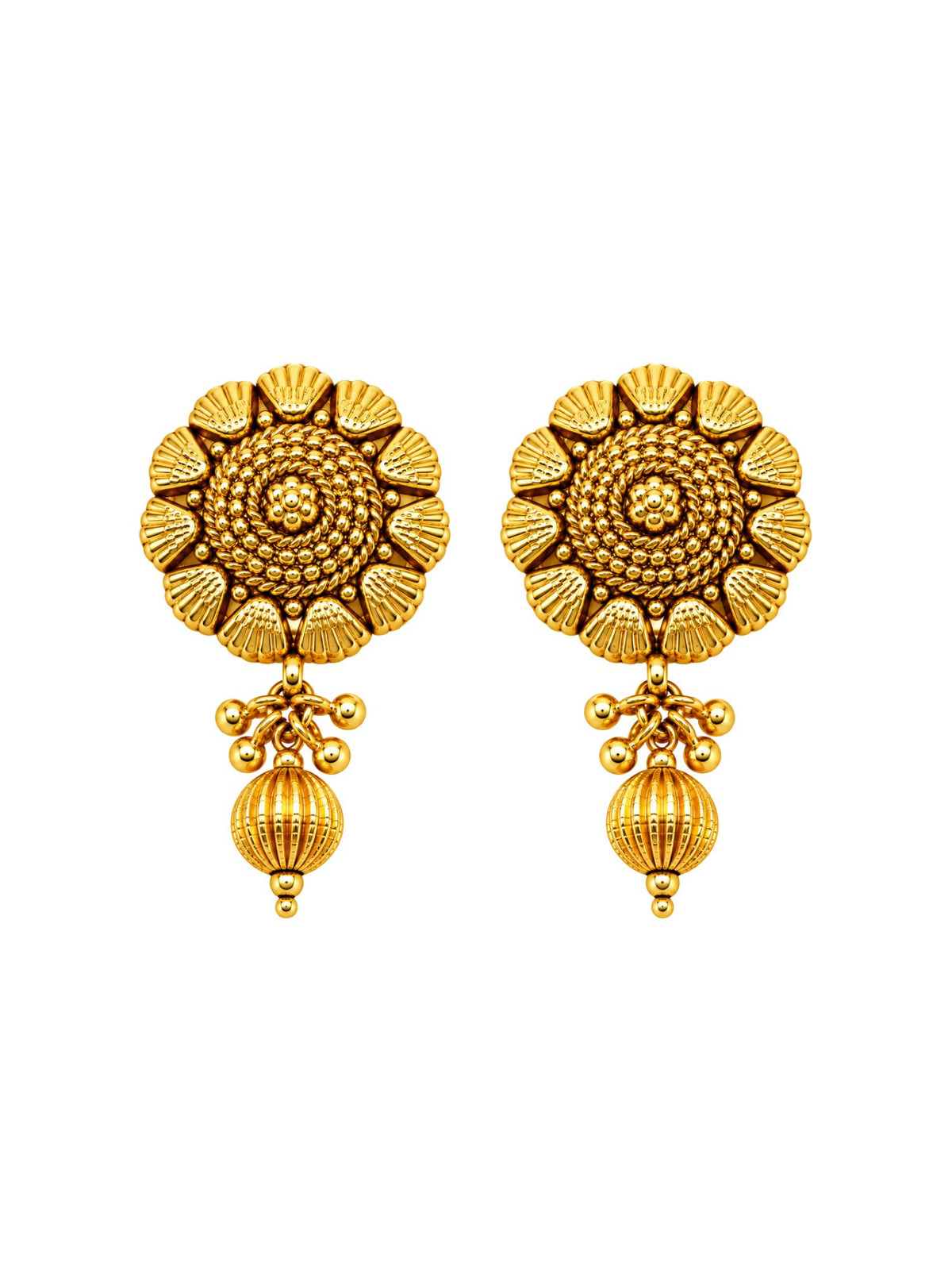 Gold Tone Floral Earrings with Bead Drop for Women
