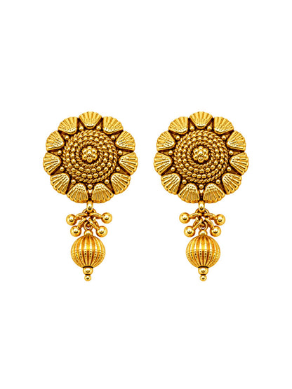 Gold Tone Floral Earrings with Bead Drop for Women