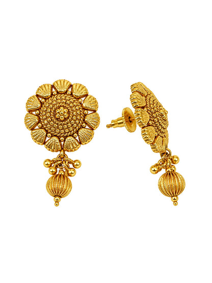 Gold Tone Floral Earrings with Bead Drop for Women