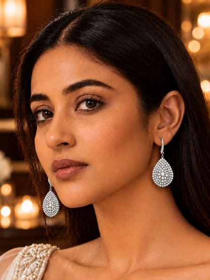Silver Tone Clear Stone Teardrop Hook Earrings Set