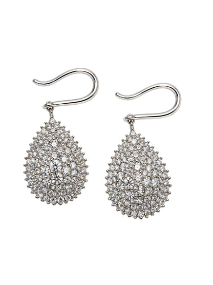 Silver Tone Clear Stone Teardrop Hook Earrings Set